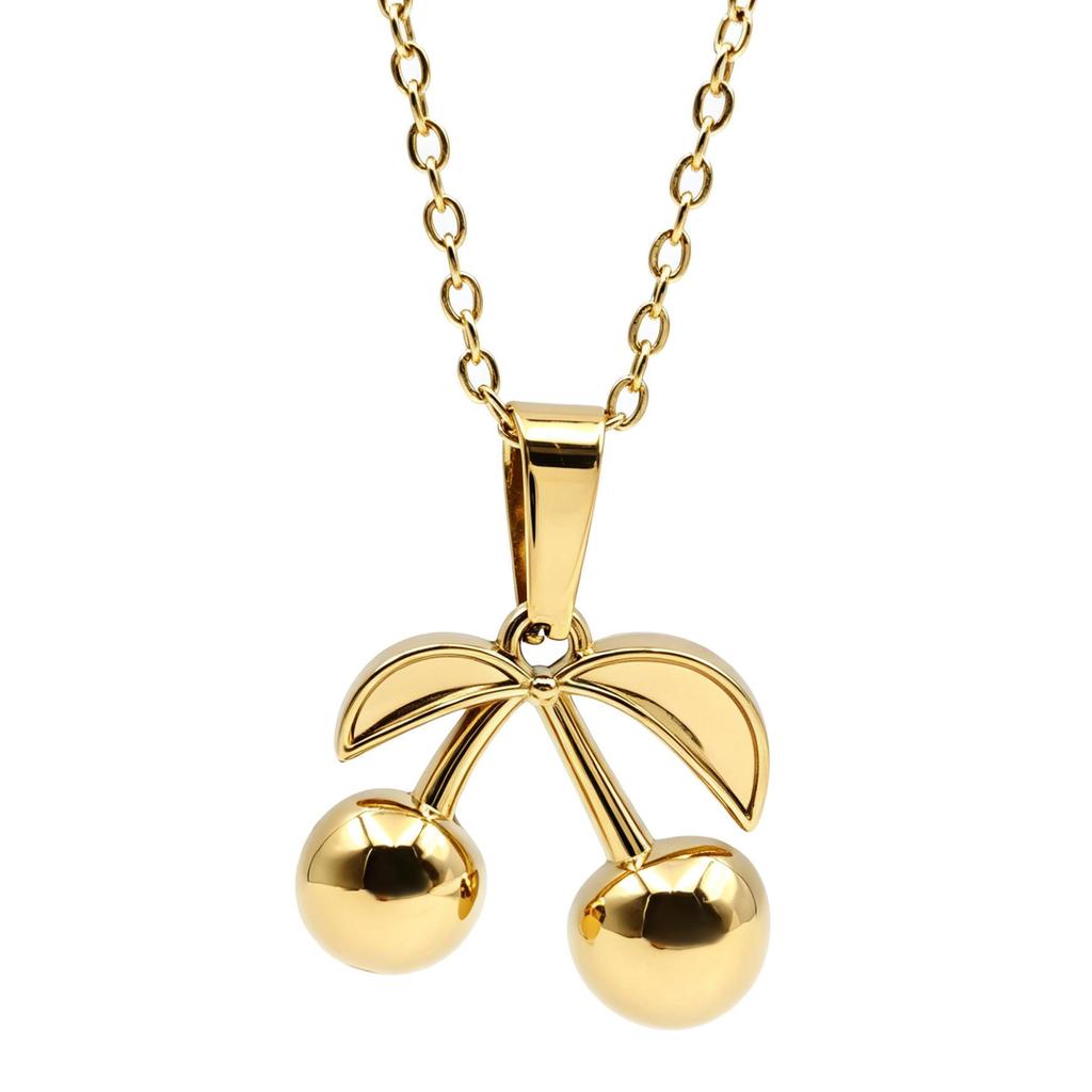 18K Gold Plated Stainless Steel Cherry Pendant Necklace for Women - Light Luxury Clavicle Chain