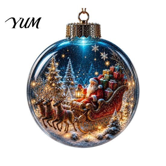 Decorative Snow Ball Pendants Christmas Ornament with LED Lights, Scene Acrylic Clear Holiday Decor, Shatterproof Xmas Tree Hanging Sphere Pattern
