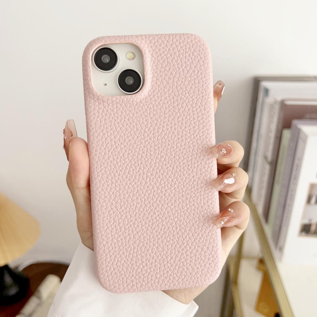 Leather Lychee Pattern Simple Solid Color Mobile Phone Case, Suitable for iPhone16 Hard Case Case, Apple 15Pro Anti-drop Case