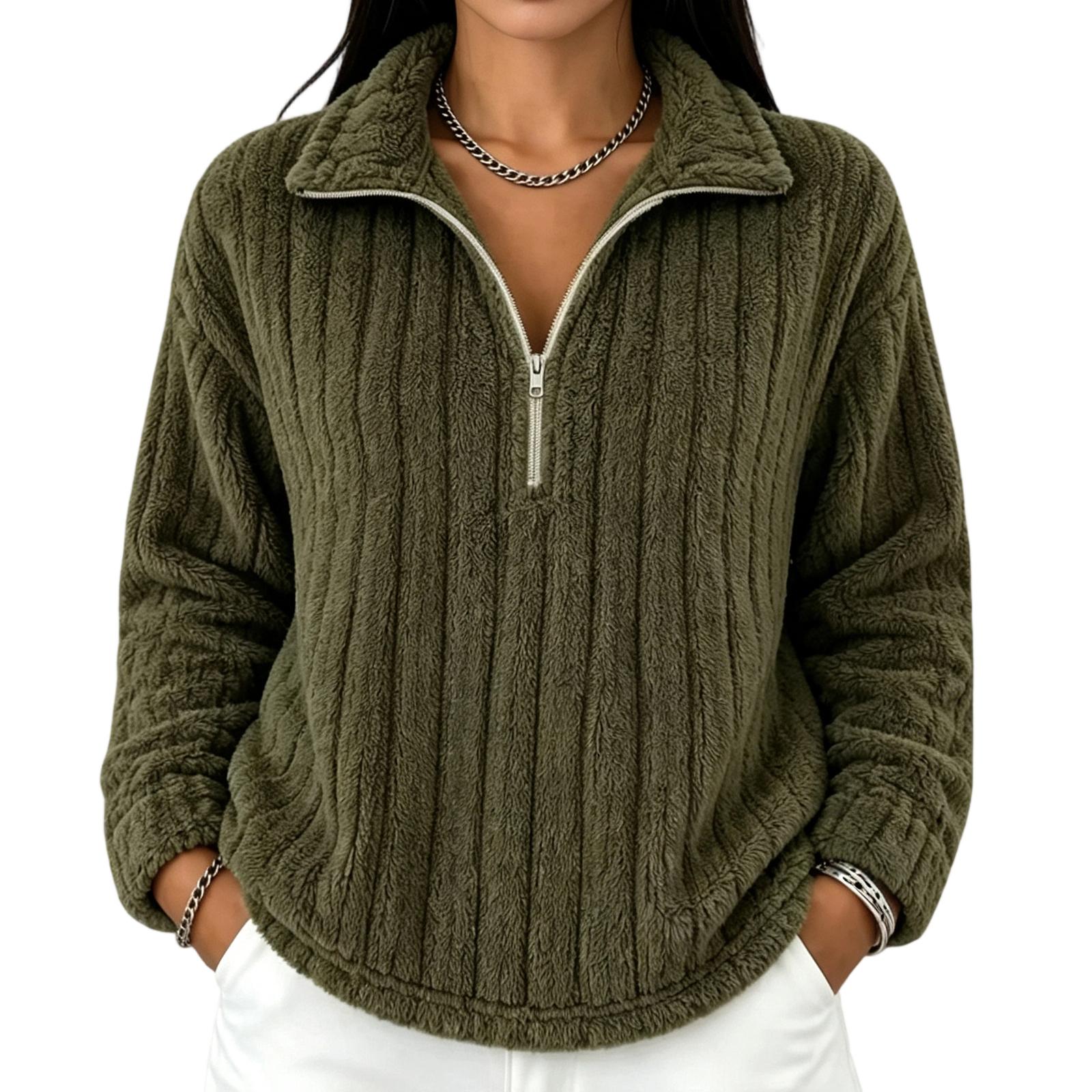 Women s Half-Zip Mock Neck Sweatshirt Long Sleeve Loose Fit Casual Warm Top L