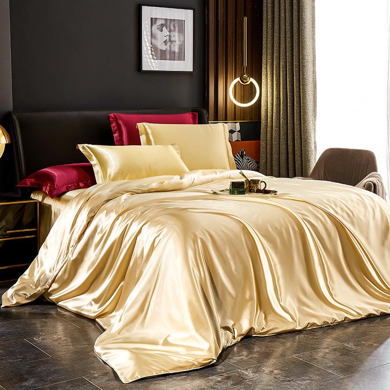 

European Luxury Silk Bedding Set: Mulberry Silk Duvet Cover, Satin Sheets & Fitted Sheet, 1.8m - Solid Color, 4-Piece. 1.2m: Duvet Cover 150x200, Flat