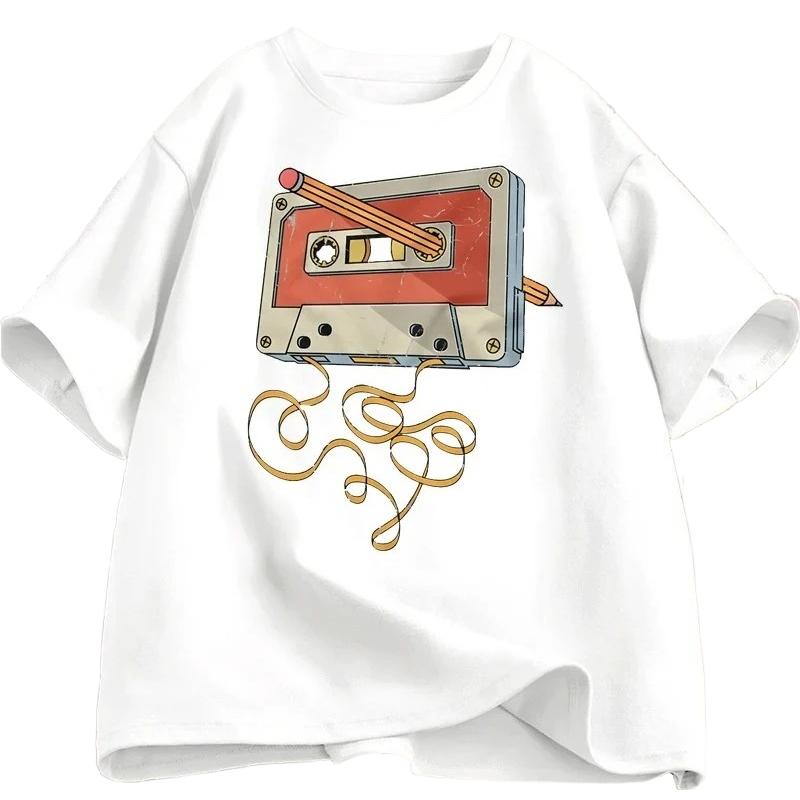 Casual Shortsleeved Tshirts Printed with Cassette Tape Designs From The 80s 90s Featuring 80s Music Retro and Harajuku Style S