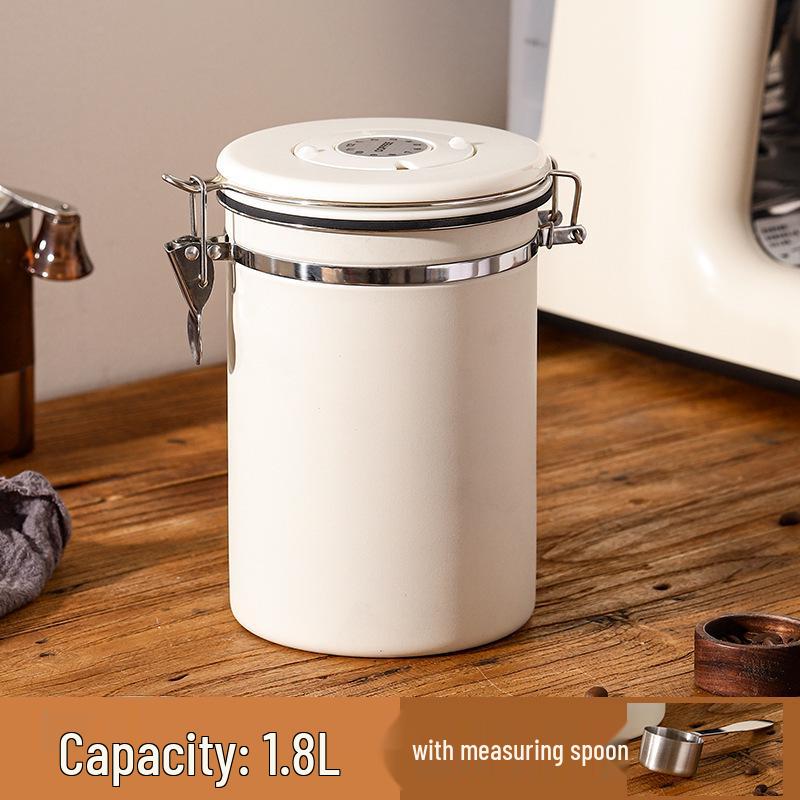 Airtight Stainless Steel Coffee Bean Storage Jar with Measuring Spoon