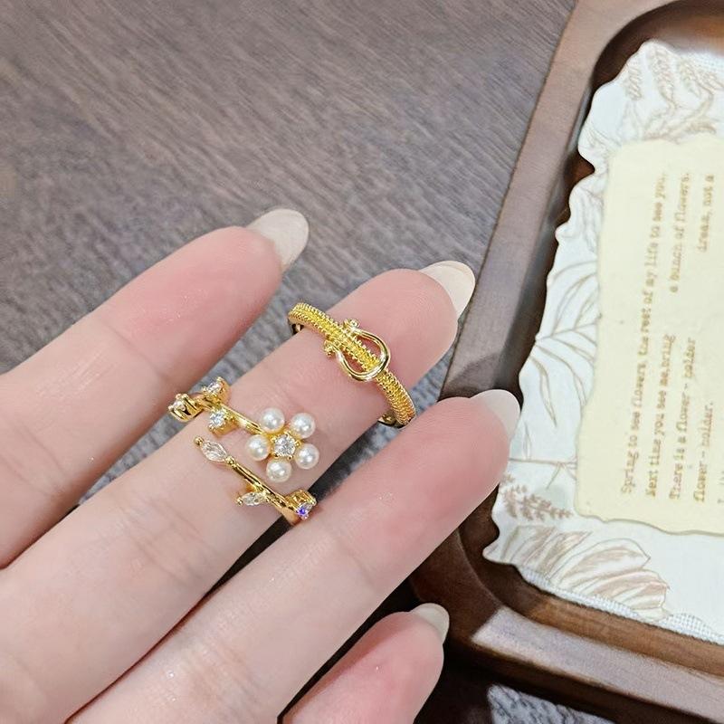 French Horseshoe Bead Open Ring, Women'S Niche High-End Index Finger Ring, High-End Stacked Index Finger Ring