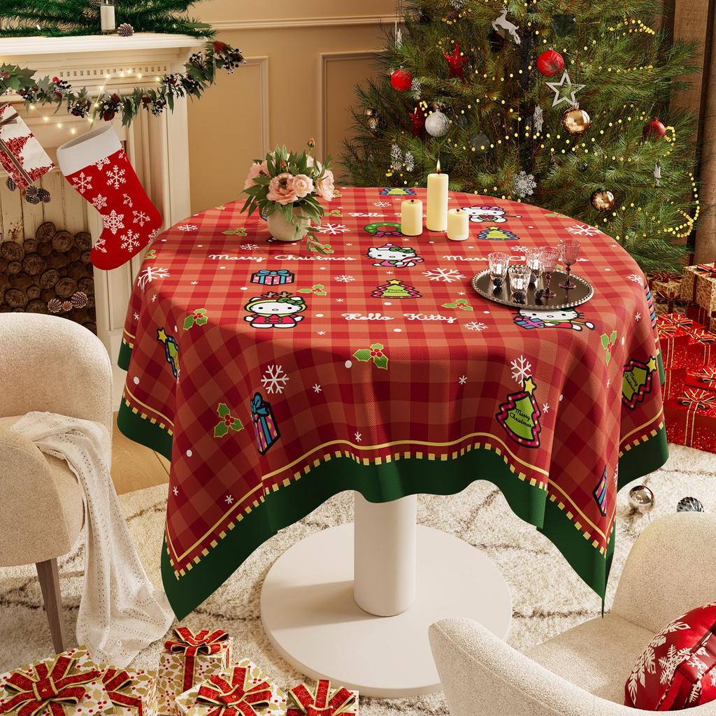 Christmas New Year Decor Round Tablecloth Waterproof Heat Resistant Washable Table Cover