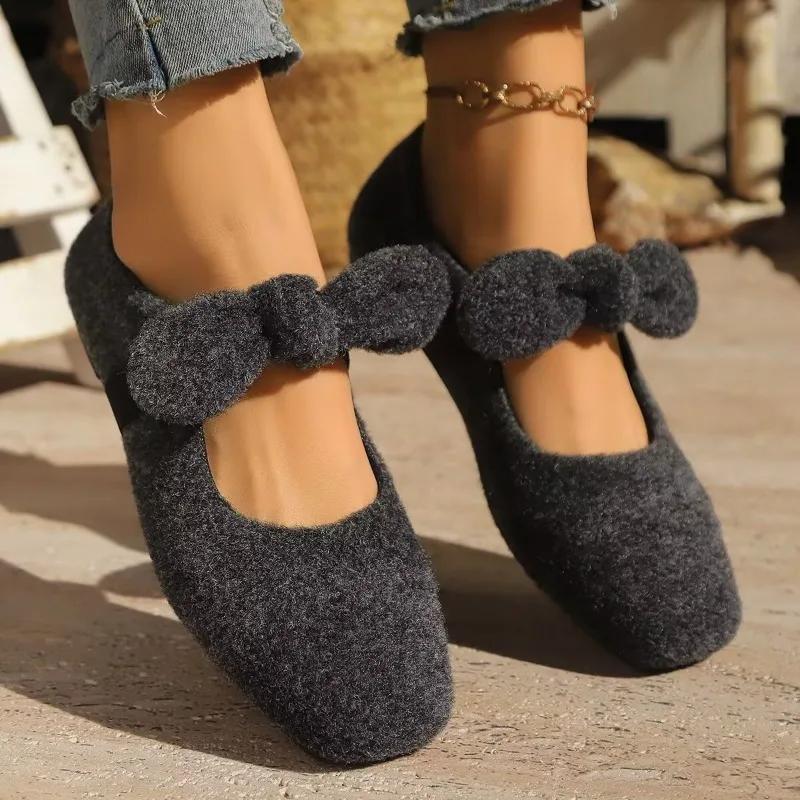 Fashion Ladies Shoes 2025 Fashion Slip on Women's Flats Plus Size Daily Flats Women Bow Tie Square Toe Soft Bottom Shallow Shoes Women