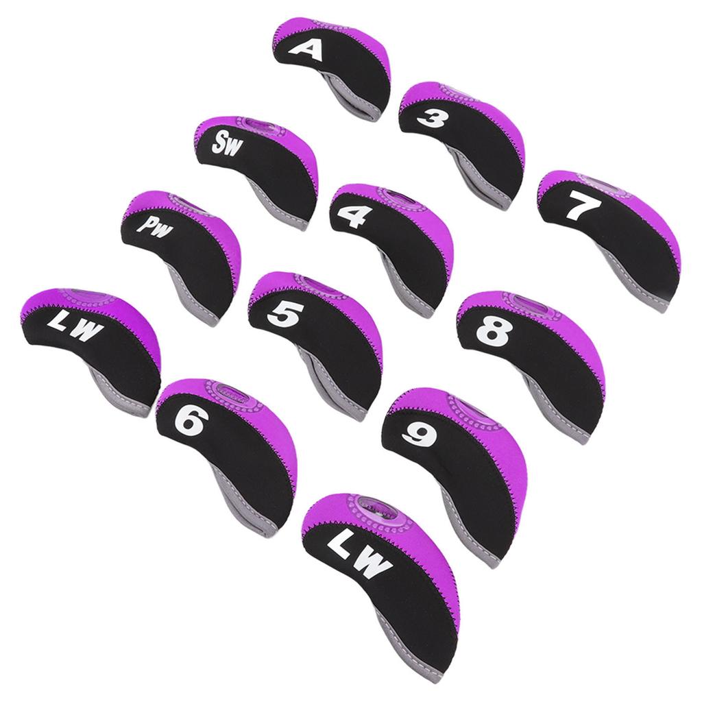 12PCS Golf Club Head Covers Neoprene Scratch Proof Golf Club Head Protector for Outdoor Black and Purple