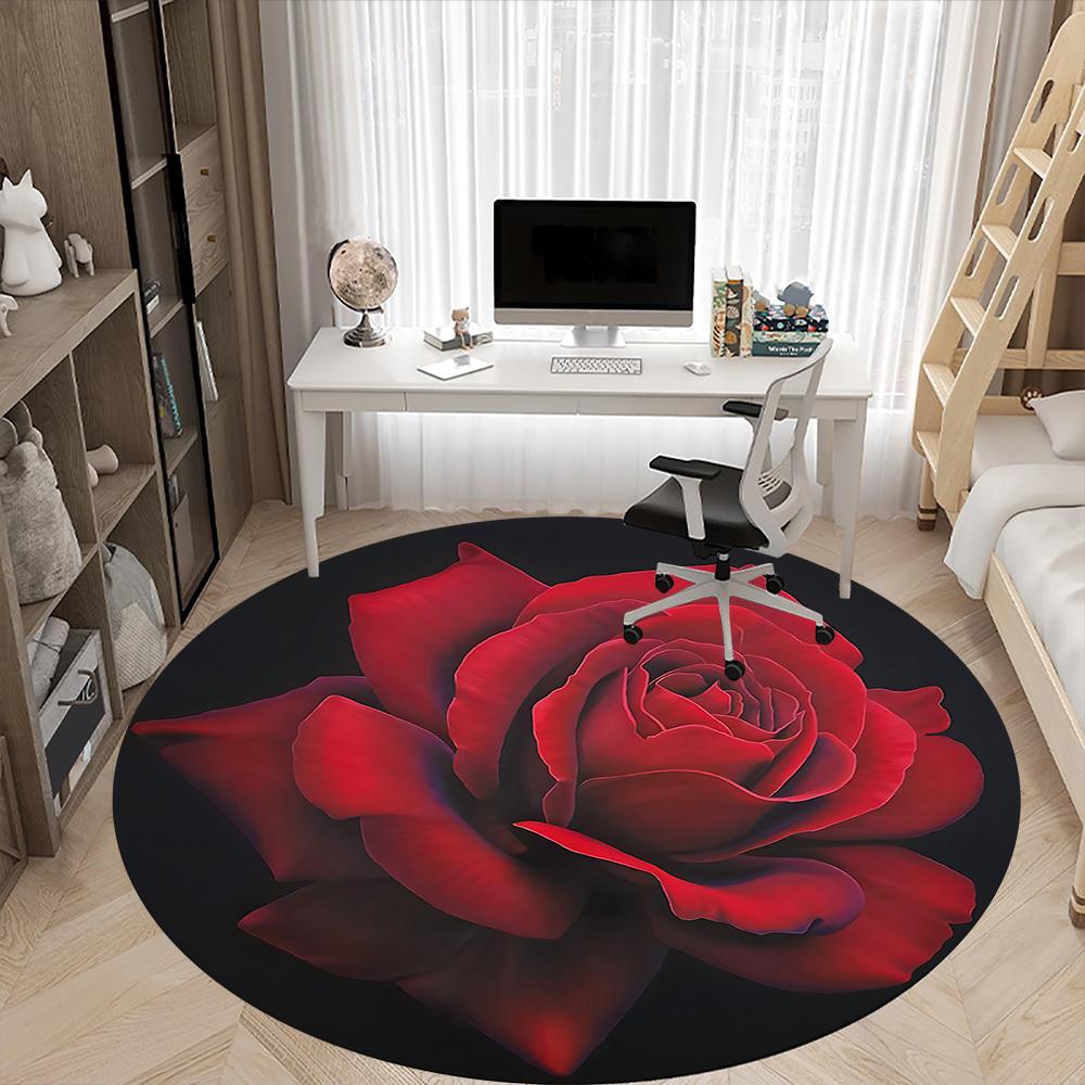 1pc Rose, Floral Carpet, Round Non Slip Durable Large Size Office Carpet, Suitable for Office