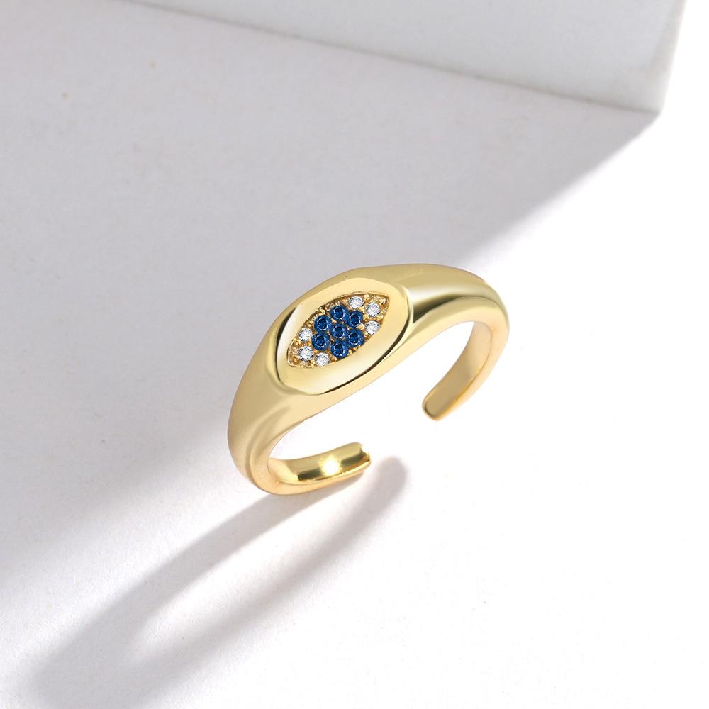 Cubic Zircon Turkey Evil Eye Ring 18k Gold Color Plated Adjustable Open Ring for Women Amulet Islamic Jewelry Gift