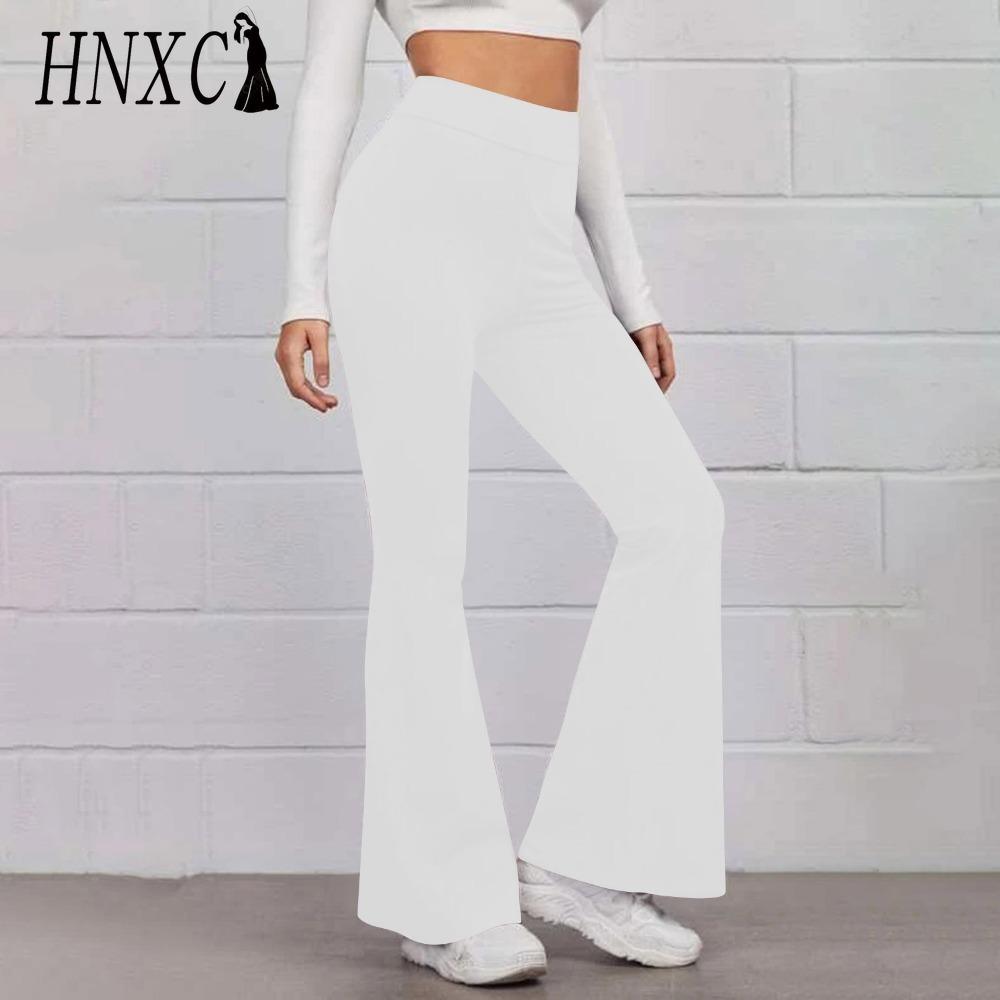 HNXC 14 Colors Women Elastic Waist High Waist Trousers Ladies Solid Color Sports Flared Pants Streetwear