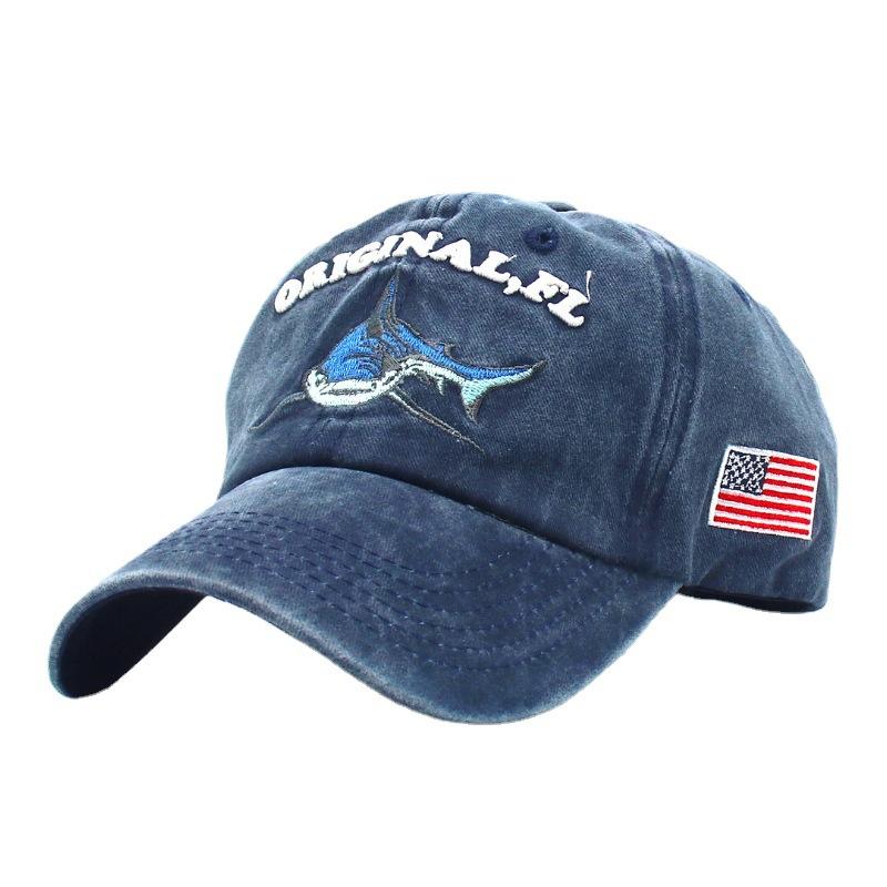 Ins Trend, Vintage Soft Top Baseball Cap Shark Embroidery Youth Couple Washed Cap Hat