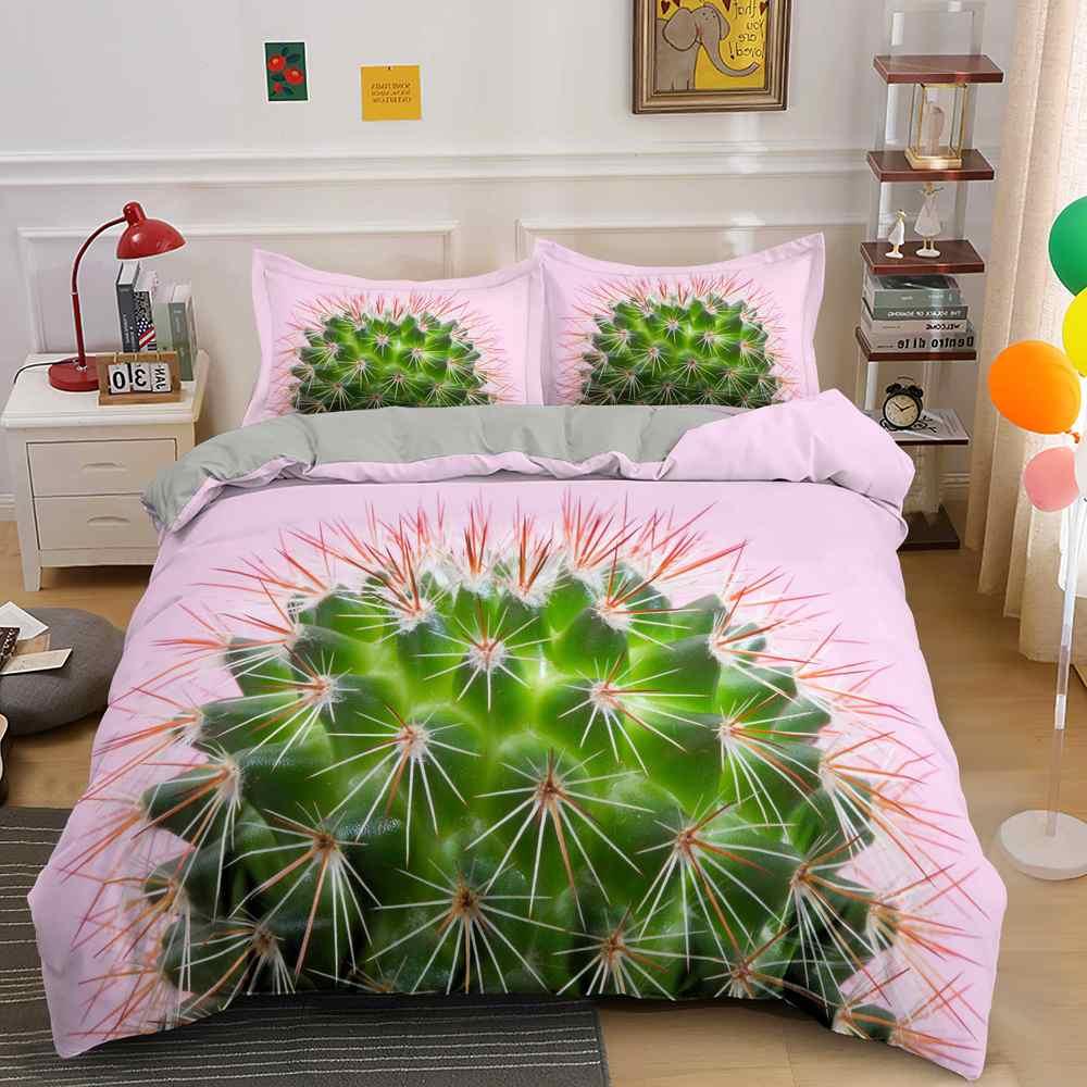 Cactus Duvet Cover Set Tropical Plants Print Bedding Set For Kids Teens Polyester Fresh Style Double Queen King Size Quilt Cover