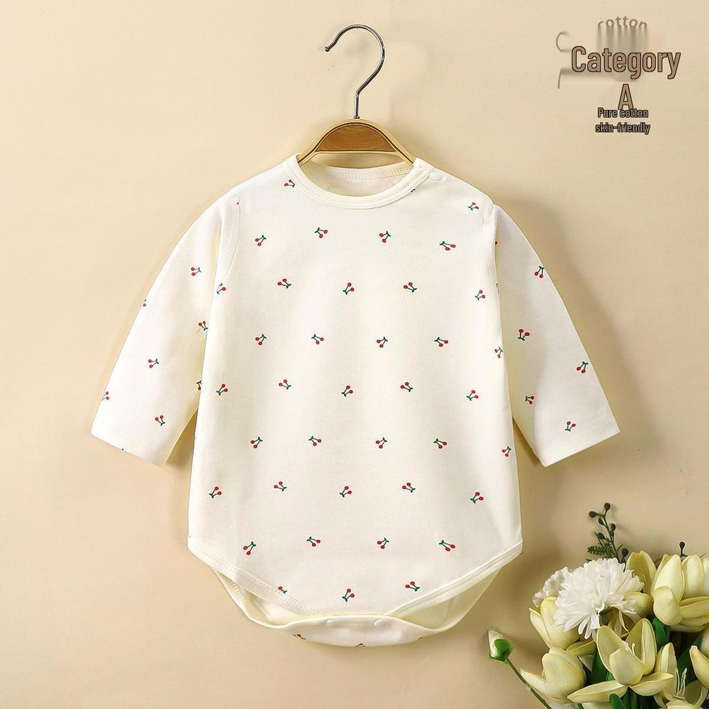 Spring & Autumn Baby Romper, Pure Cotton, Long Sleeve Wrap-over Onesie