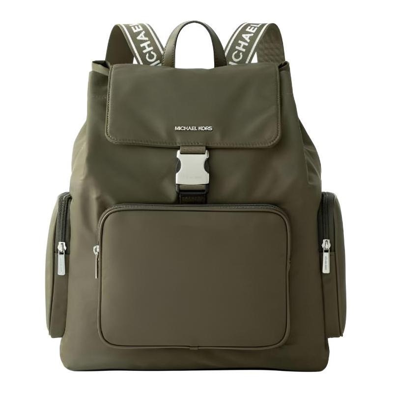 MICHAEL KORS Khai KHAI brand logo silver hardware recycled nylon backpack large size unisex couple style dark dark green серебряный