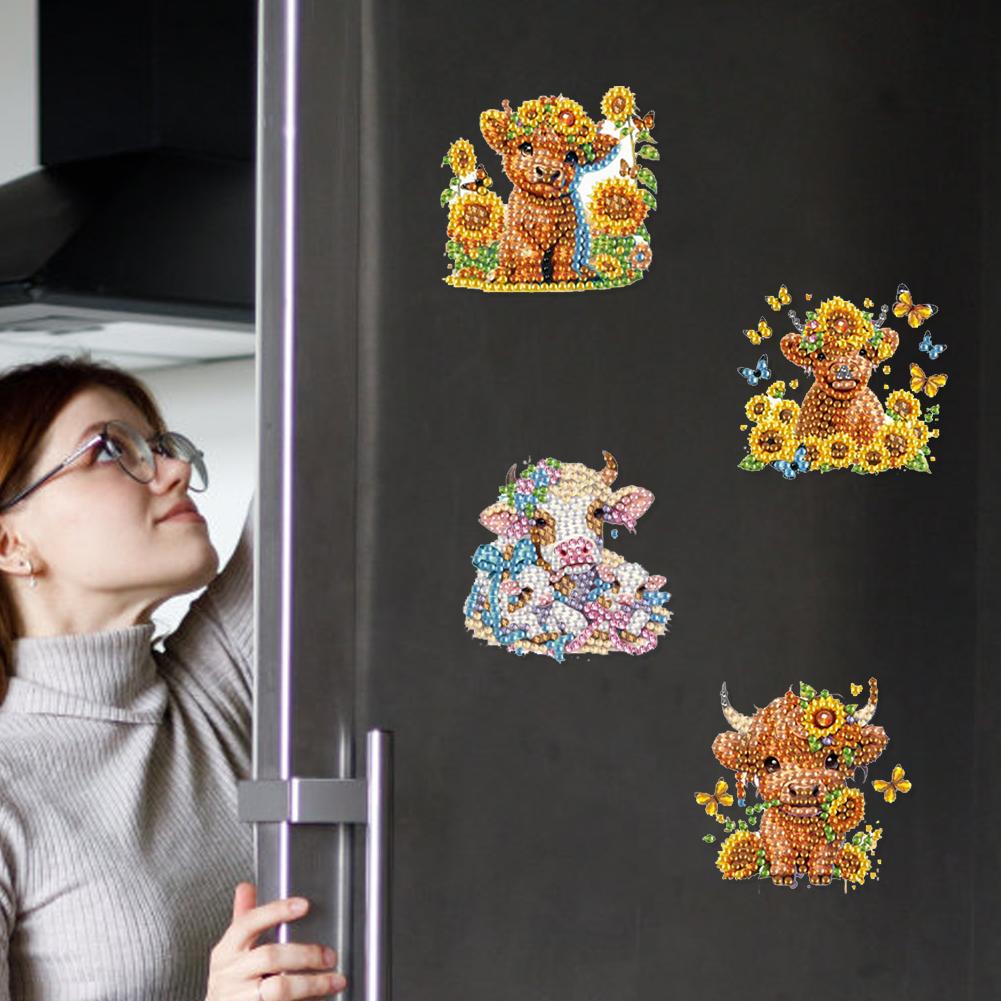 6pcs 2D/flat Acrylic DIY Animals Diamond Painting Magnets DIY Art Fridge Magnet Refrigerator Sticker Magnetic Diamond Art Decor