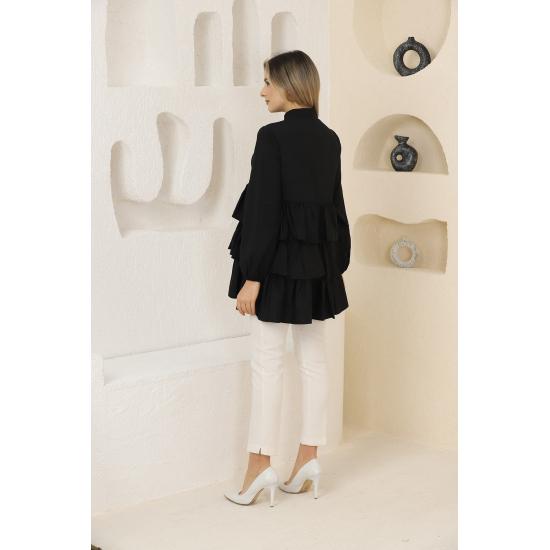 Women's Layered Sleeves Elastic Buttoned Tunic