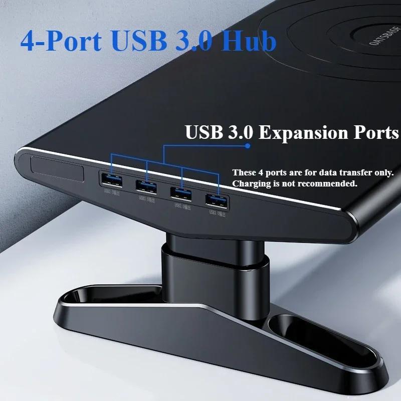 Eary Computer Monitor Stand Riser Height Adjustable With 4-Port USB 3.0 Type-C for Laptop Office Desk Accessories Phone Holder