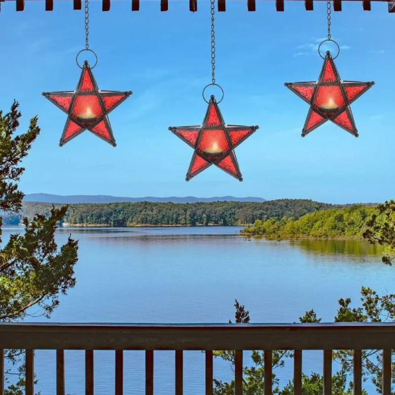 Pointed Christmas Five Star Glass Candles House Ornament Candleholder Decoration