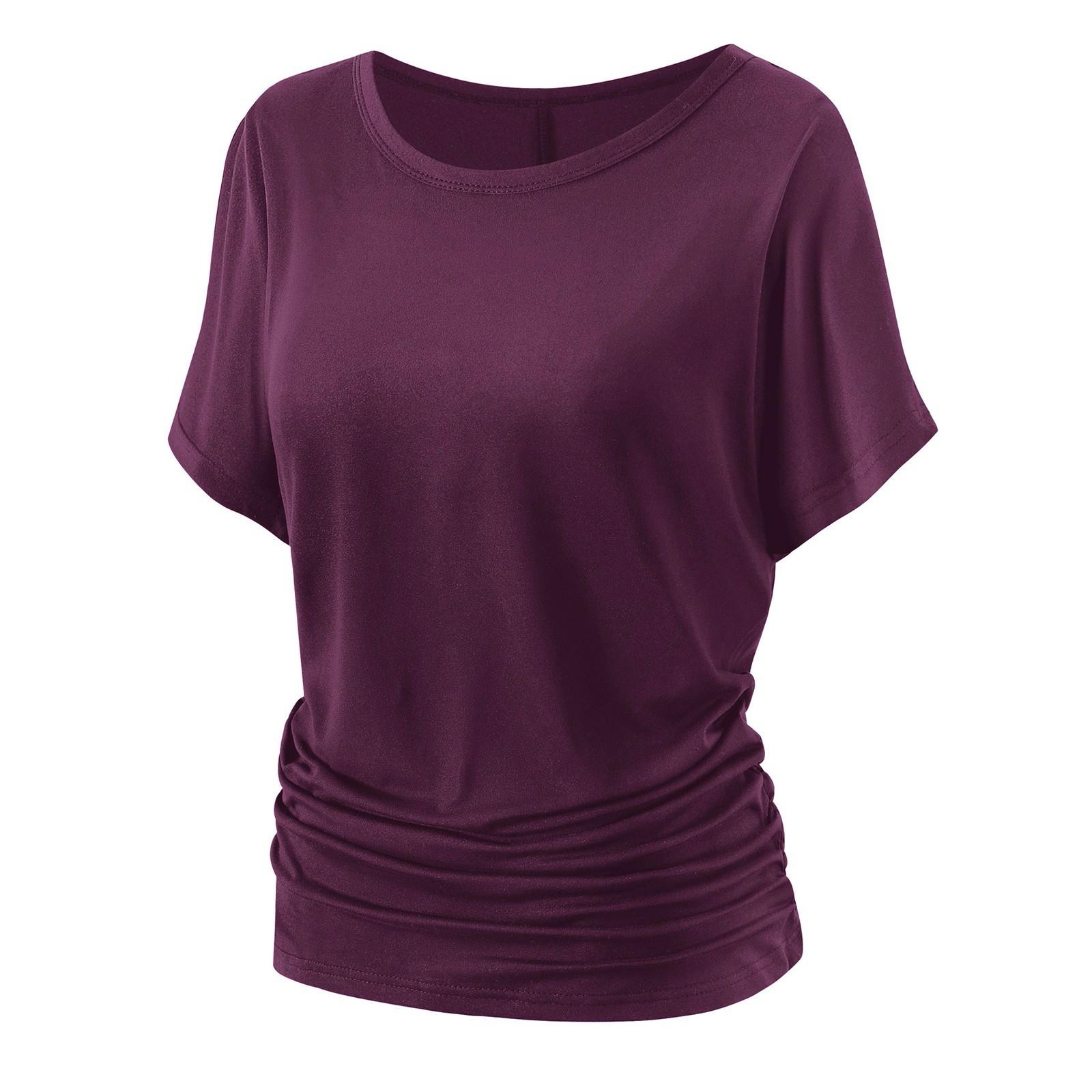 

Женская модная однотонная повседневная футболка с круглым вырезом и короткими рукавами XL фиолетовый