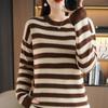 Andy Velvet Striped Round Neck Knitted Base Shirt for Women In Autumn and Winter Skin-friendly and Warm Pullover Top Loose and Versatile Sweater