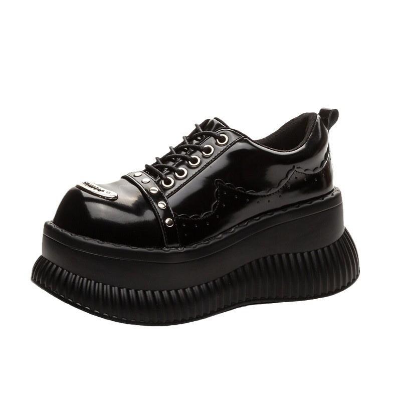 Womens Punk Style Platform Sneakers 8cm Height Increase Casual Shoes Lightning McQueen Low Top Lace Up