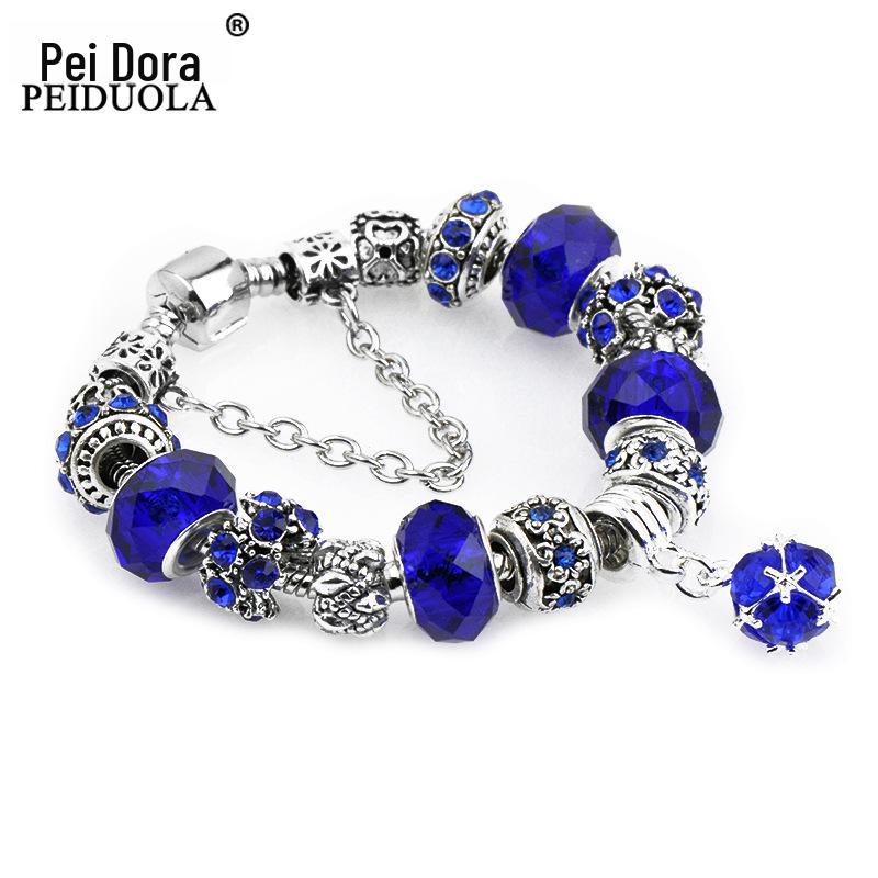 Brățară Trendy cu Mărgele de Cristal Pan cu Pandantiv Coroană de Flori