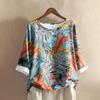 Women's Casual Three-quarter Sleeve Round Neck Gradient Color Printed Cotton And Linen Top