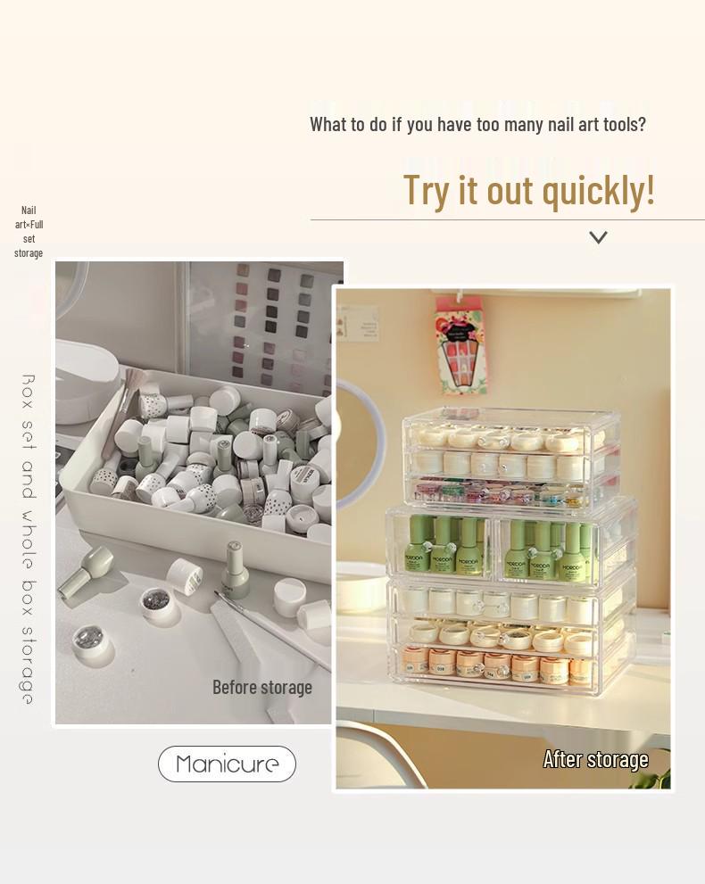 Acrylic Transparent Nail Art Storage Box with Drawers