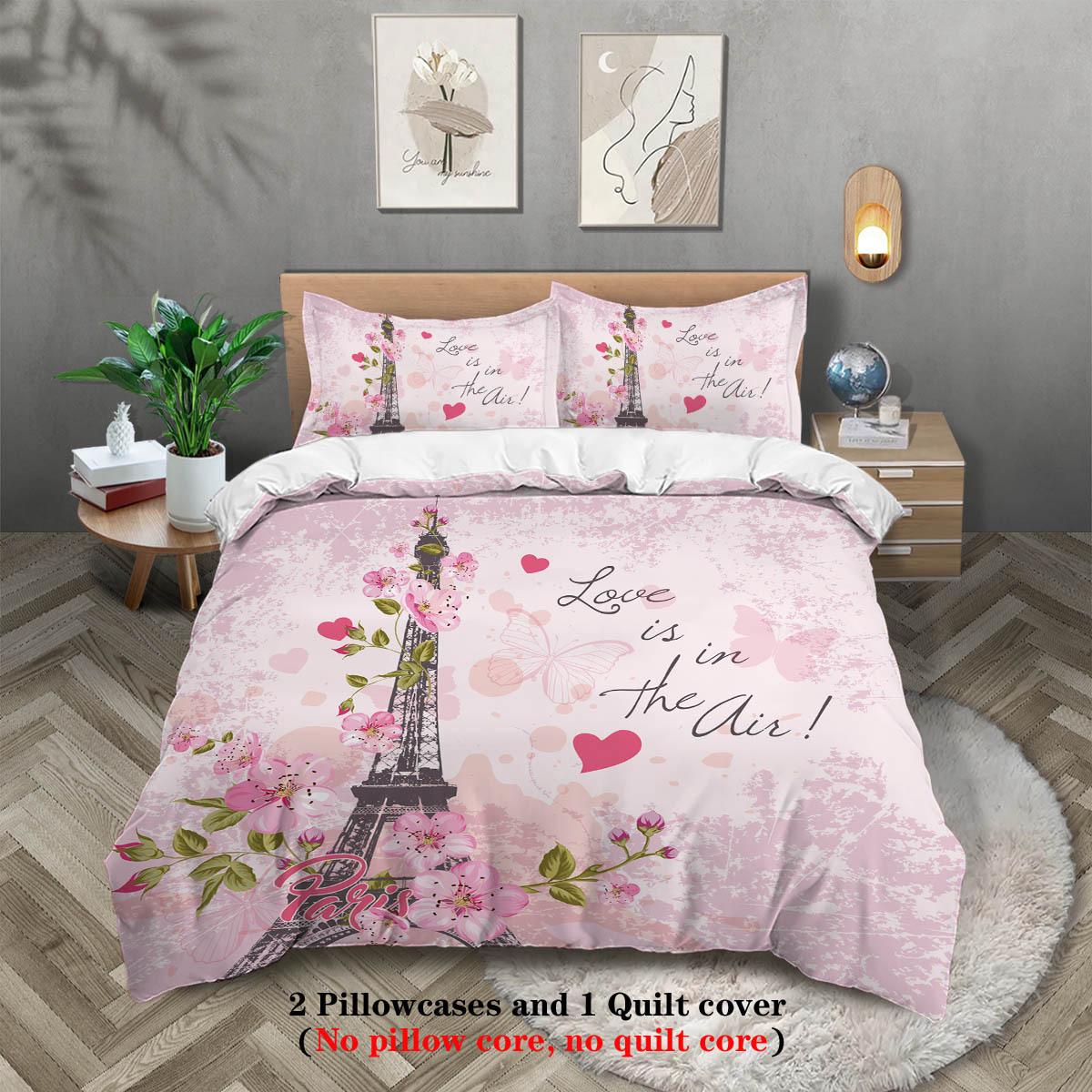 

Полиэстер с 3D цифровой печатью Эйфелева башня Комплект постельного белья из трех предметов Пододеяльник Наволочка 135x200cm