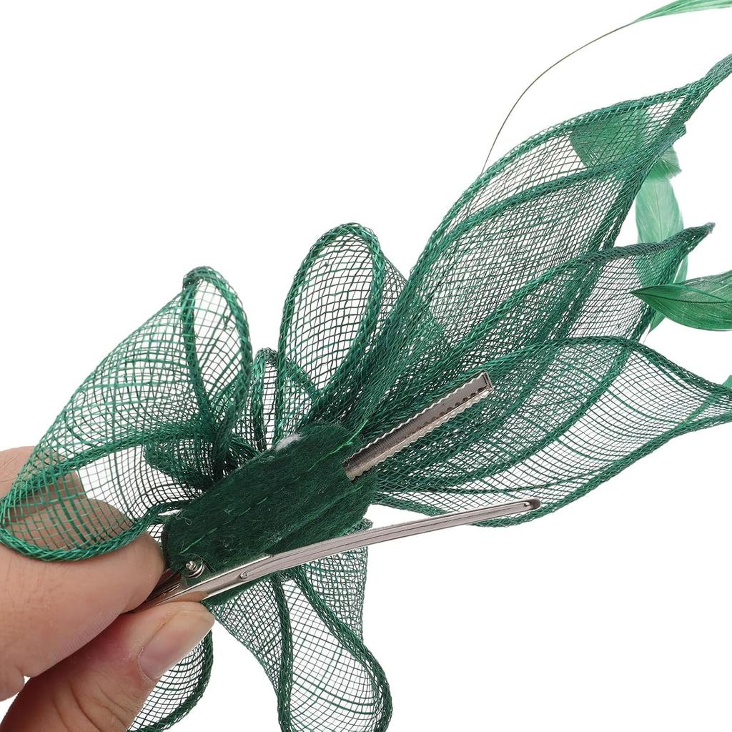 Set Fascinator Cappellino Verde Vintage con Clip e Cerchietto in Rete per Festa del Tè e Occasioni Speciali