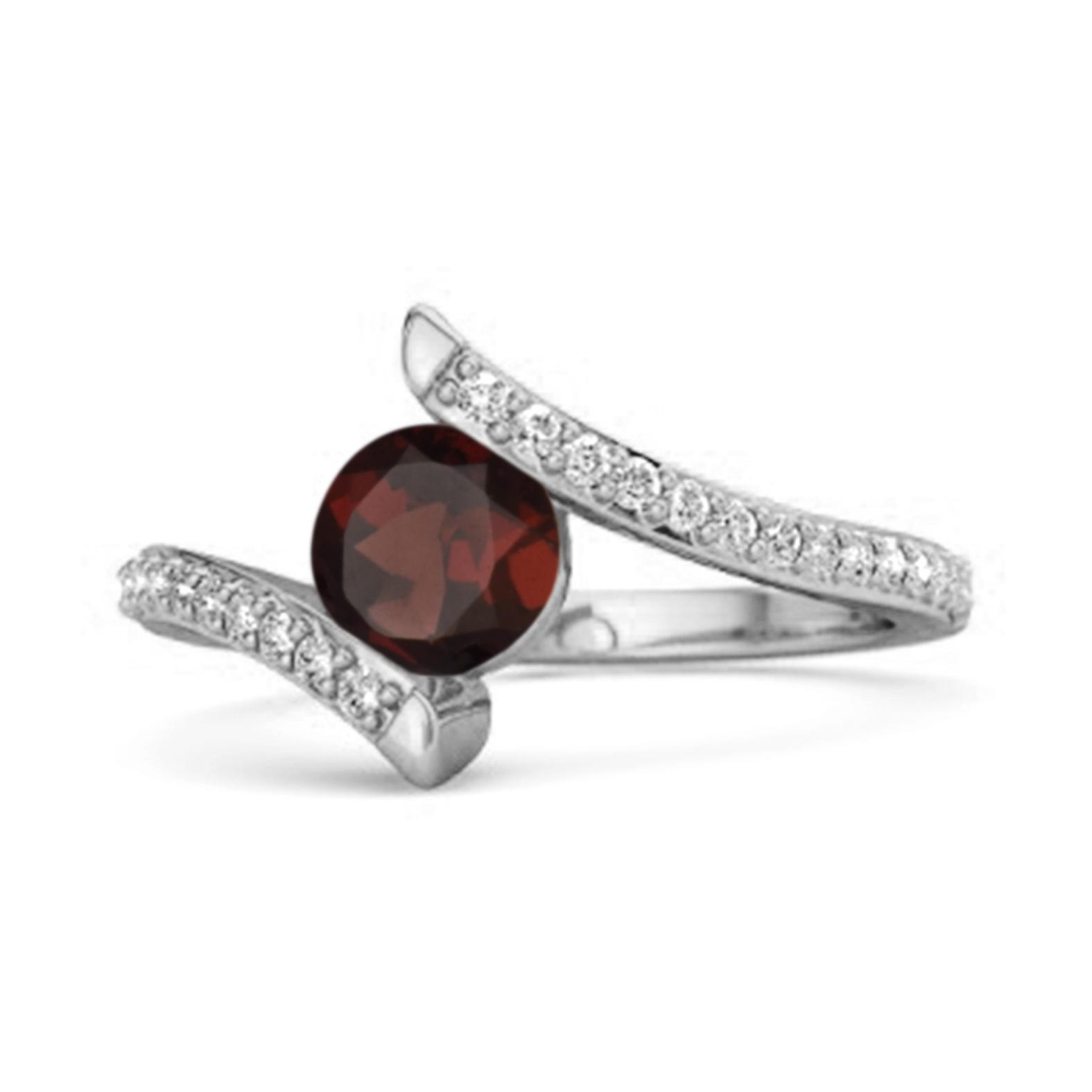 Garnet Contemporary pave Bypass Ring - 925 Sterling Silver 10.5