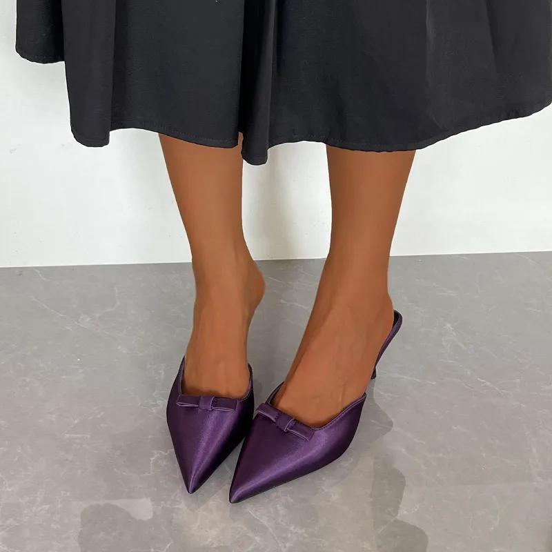 Fashion Women's Medium Heel Slippers Leopord Pointed Toe Thin Heels Shoes Women Dress Cover Toe Fashion Sexy Summer Zapatillas De Mujer