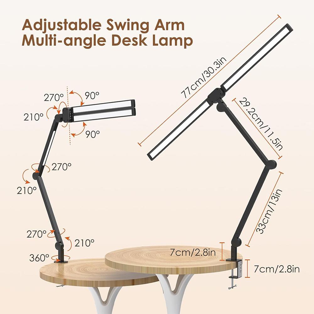 There-Head LED Eye Protect Clip Desk Lamp with Remote Control Architect Table Lamp Stepless Dimming Ultra-bright Office PC Lamp