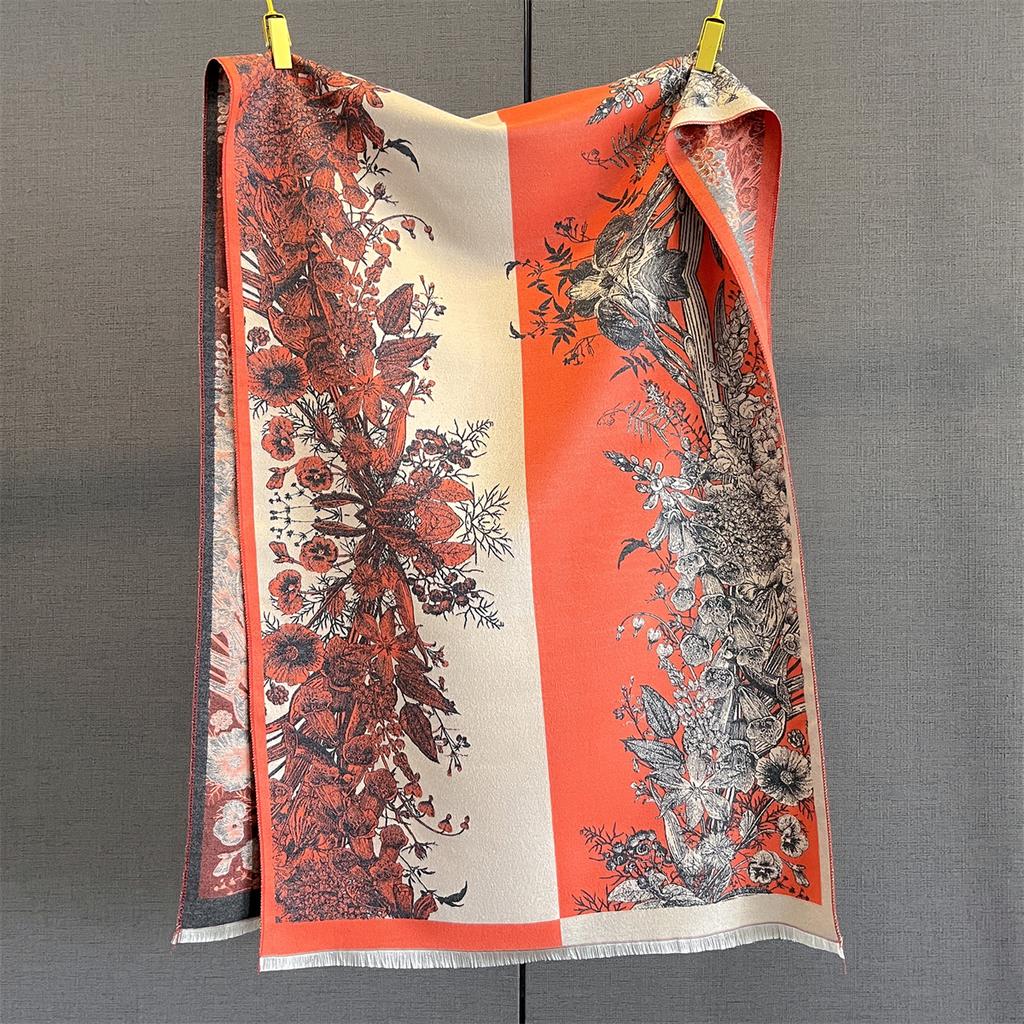 Luxury Thickened Warm Scarf Women‘S Floral Tassel Shawl Imitation Cashmere Pashmina Warps AutumnWinter Coldproof Blanket