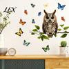 Decorative Party Window Sticker Owl Butterfly Wall Sticker, Forest Animal Illustration Decals, Nature Inspired Balcony Glass Decor Waterproof