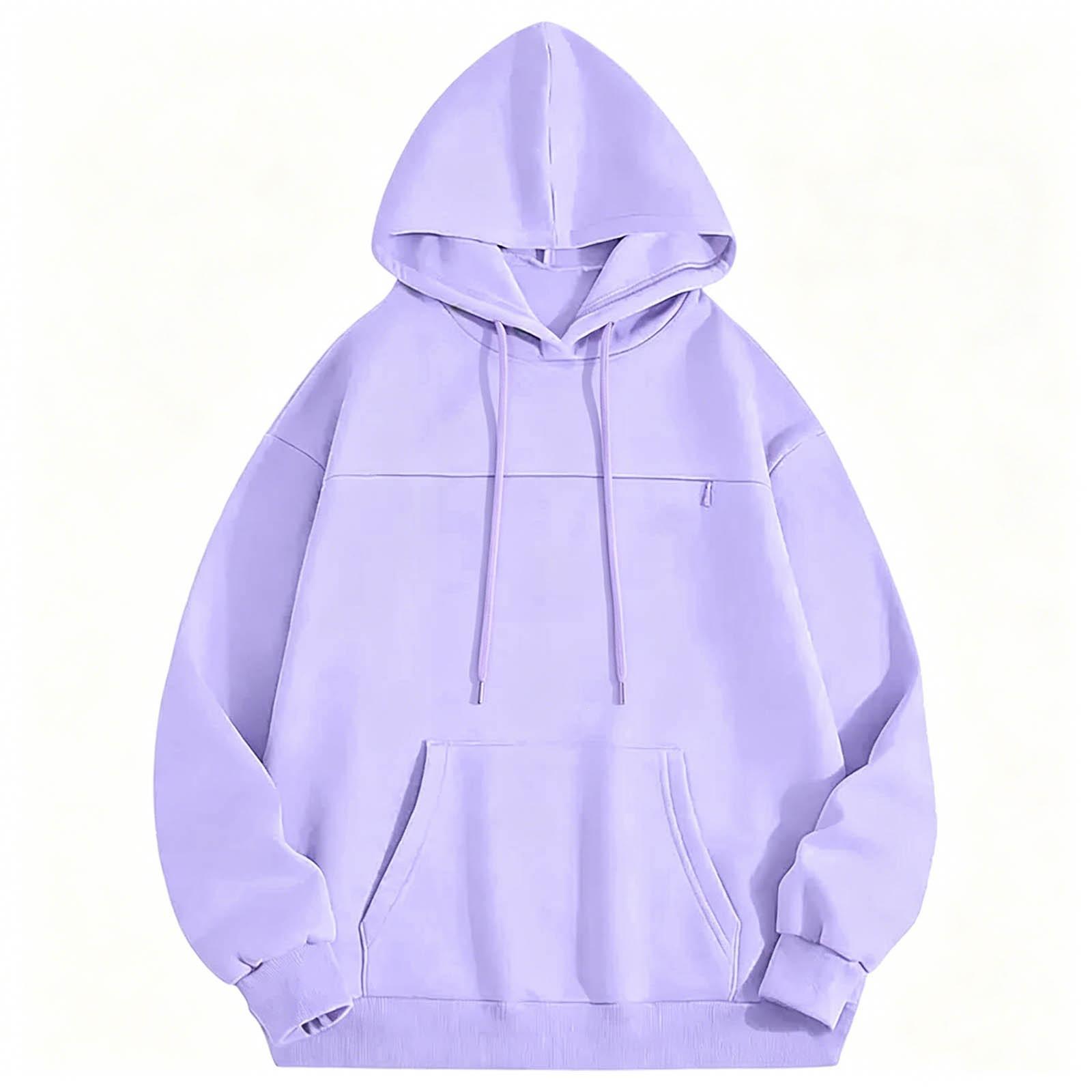 Damen lässiges Fleece-Kapuzensweatshirt mit großer Tasche für Katze XL violett