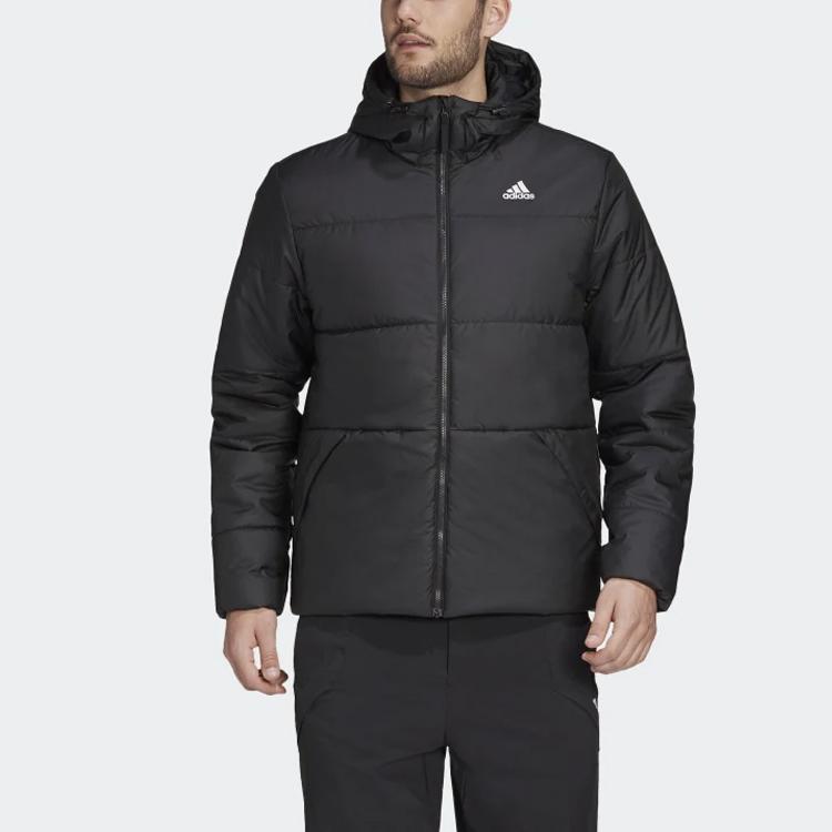 Adidas Winddichte Warme Gestreifte Kapuzenjacke Baumwollmantel Winter Herren Oberbekleidung Schwarz GH7374