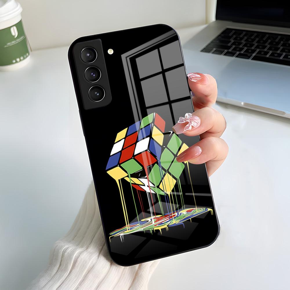 Cool Funny Rubiks Cube Phone Case For Samsung S26 S25 S24 FE S23 S22 S21 Plus S20 Ultra Note20Ultra Black Glass Cover