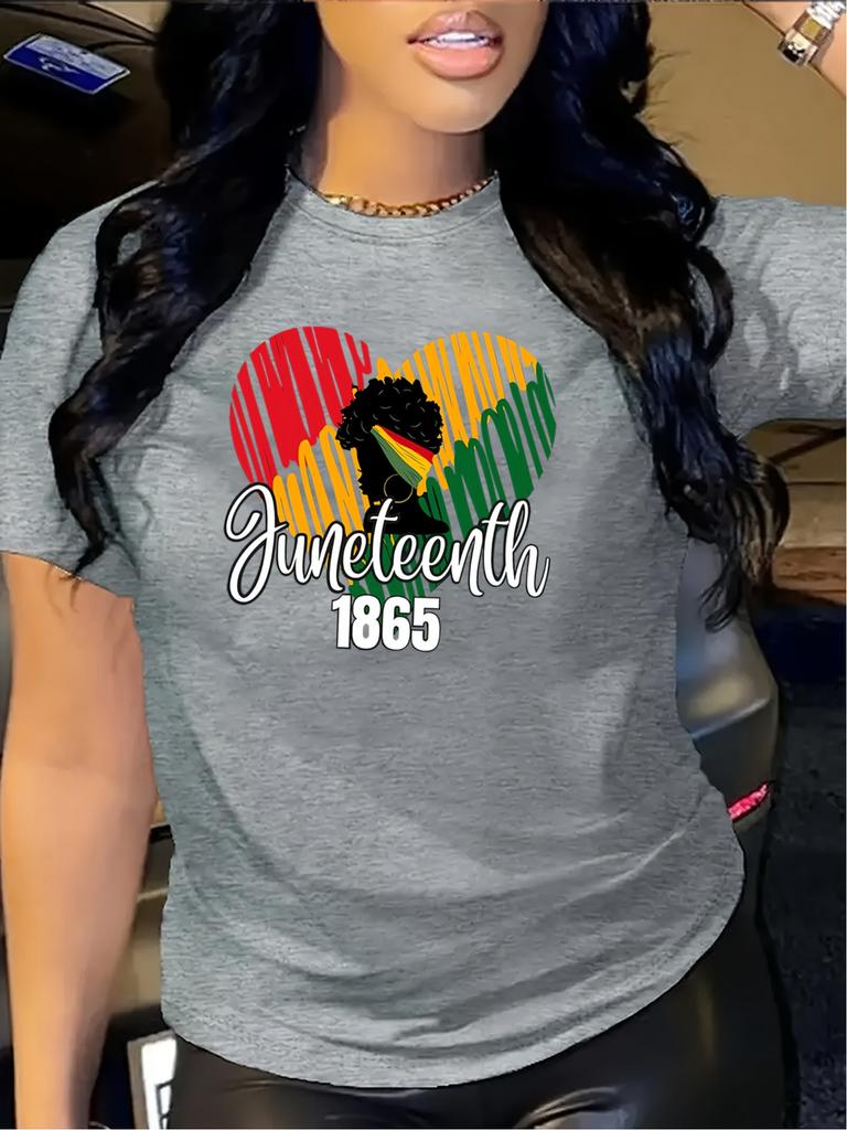Women's Retro Juneteenth Graphic T-Shirt  1865 Commemorative Design with Colorful Stripes  Cursive Lettering Comfortable Tee