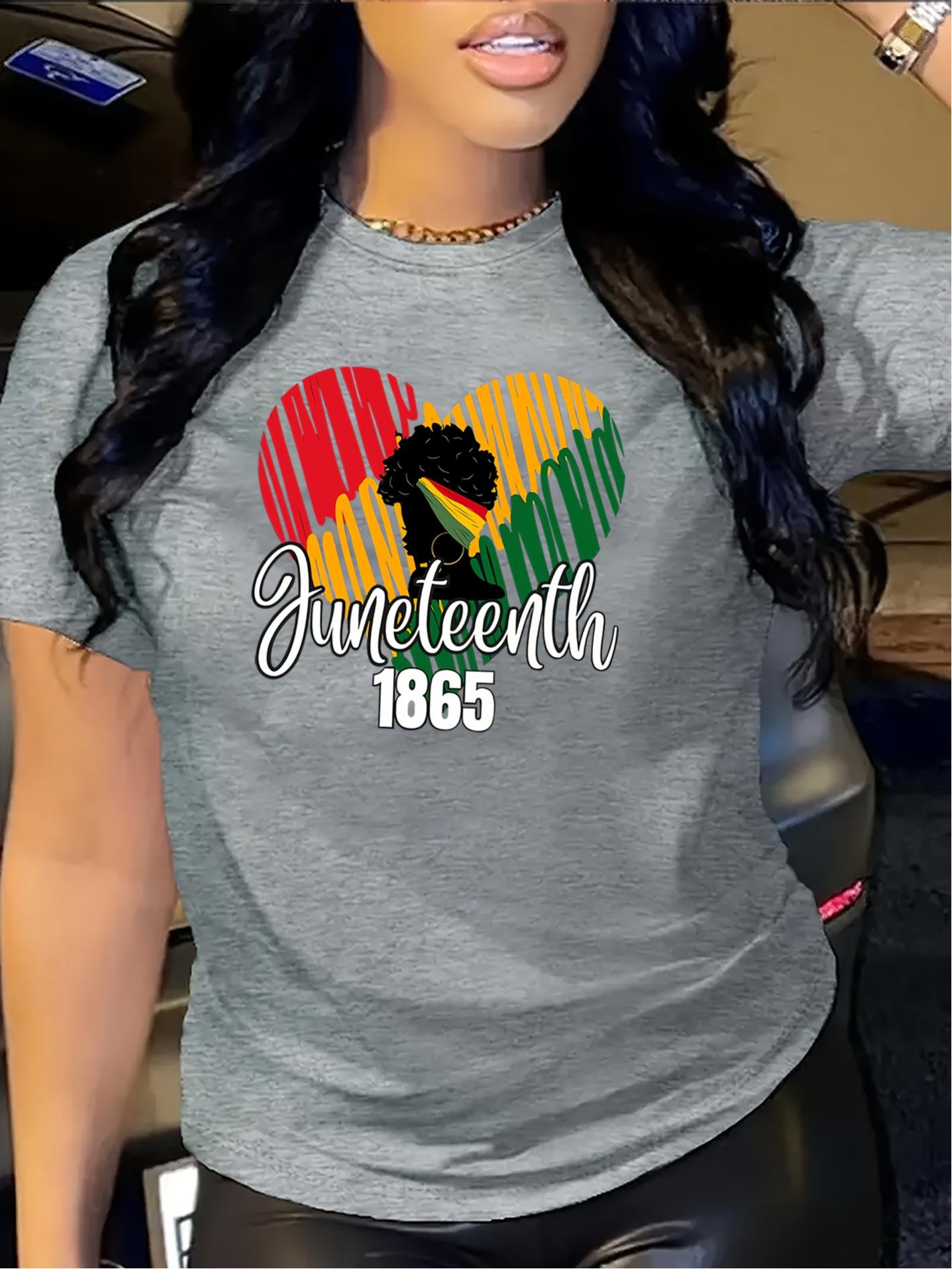 

Women s Retro Juneteenth Graphic T-Shirt 1865 Commemorative Design with Colorful Stripes Cursive Lettering Comfortable Tee 4XL