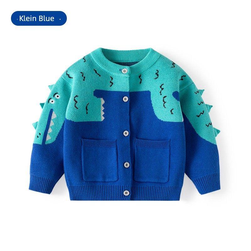 Children's Clothing Boys' round Neck Little Dinosaur Knitwear Baby Boy Sweater Cardigan Spring and Autumn Kids Sweater Coat