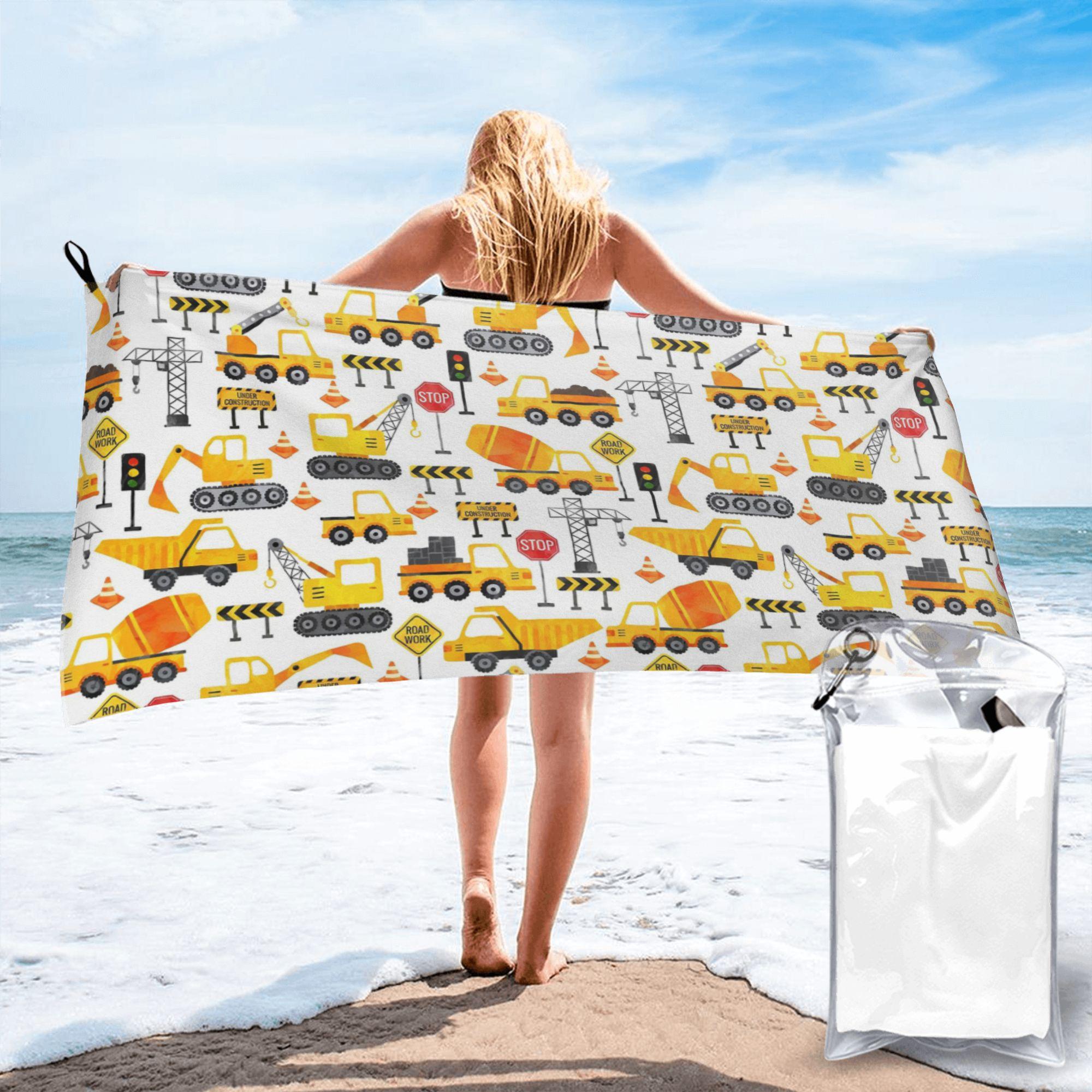 

Road Work Watercolor Construction Vehicles Beach Towel Soft Microfiber Quick Dry Absorbent Quick Towels For Bath W40*H60(CM)