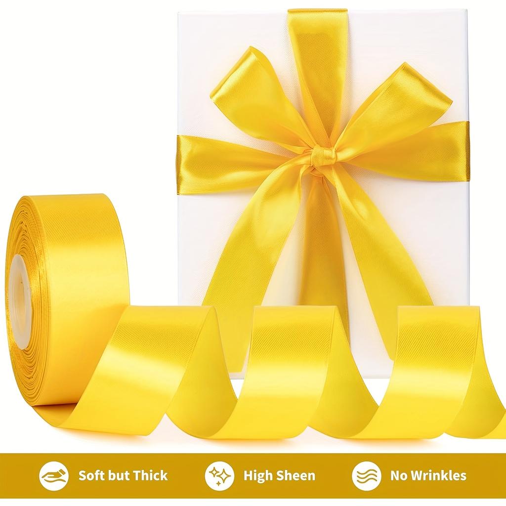 Leuchtend gelbes Satinband Polyesterstoff, Perfekt für Basteln, Geschenkverpackung, Hochzeitsdeko & DIY Bastelband mit gewebten Kanten, Bastelbedarf