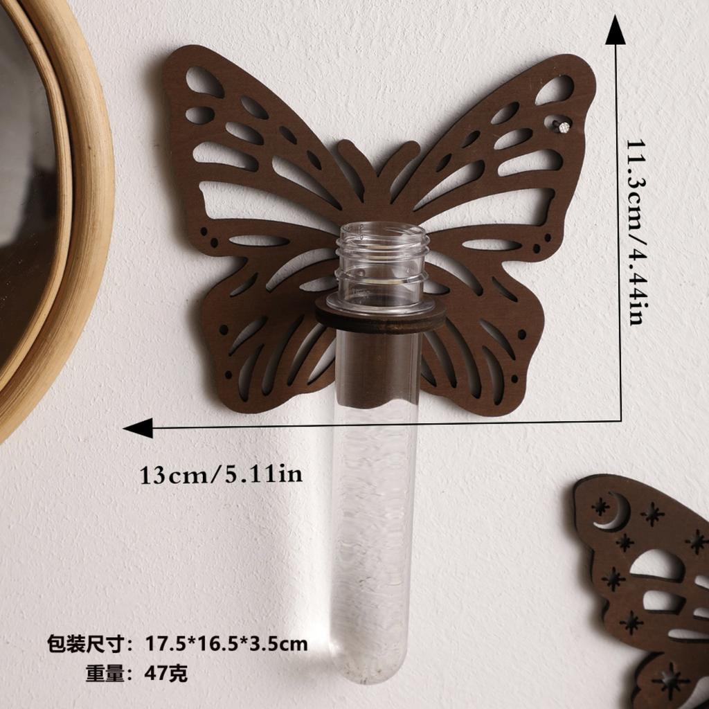 2pcs Wood Plant Terrarium for Hydroponics Plant Propagation Station Butterfly Wall Hanging Home Office Decor Test Tube Propagate Plant Cutting Holder
