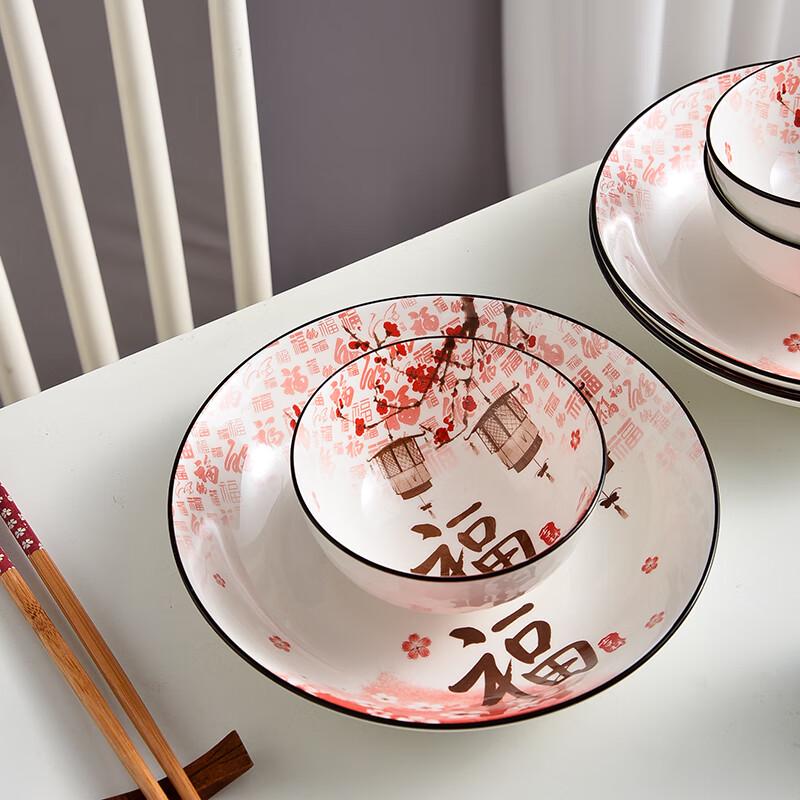 Glückverheißender Kranich Keramik Geschirrset