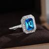 Fashion Aquamarine Stone Rings For Women SSIlver Color Square Blue Zircon Wedding Engagement Ring