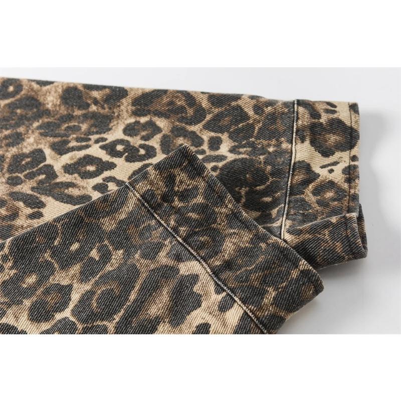 Women's Vintage Short Windbreaker Jacket Autumn 2024 Luxury Brand Cotton Leopard Denim Jackets for Woman Women's Autumn Clothes