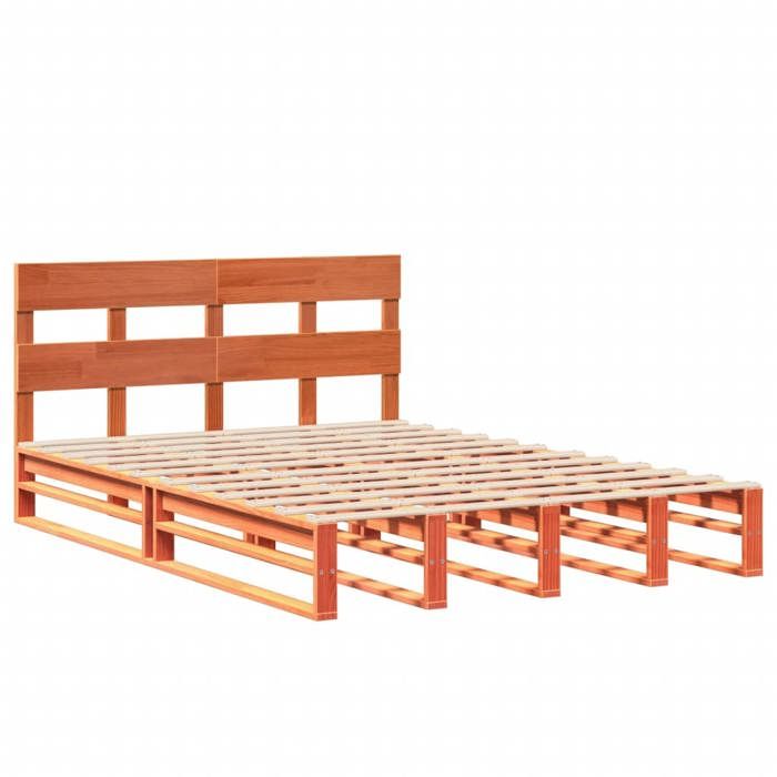 VidaXL Bed Frame with Headboard Wax Brown 140x190cm Pine Wood, Bed, Bedroom Furniture, Wooden Bed, Bed 3302317