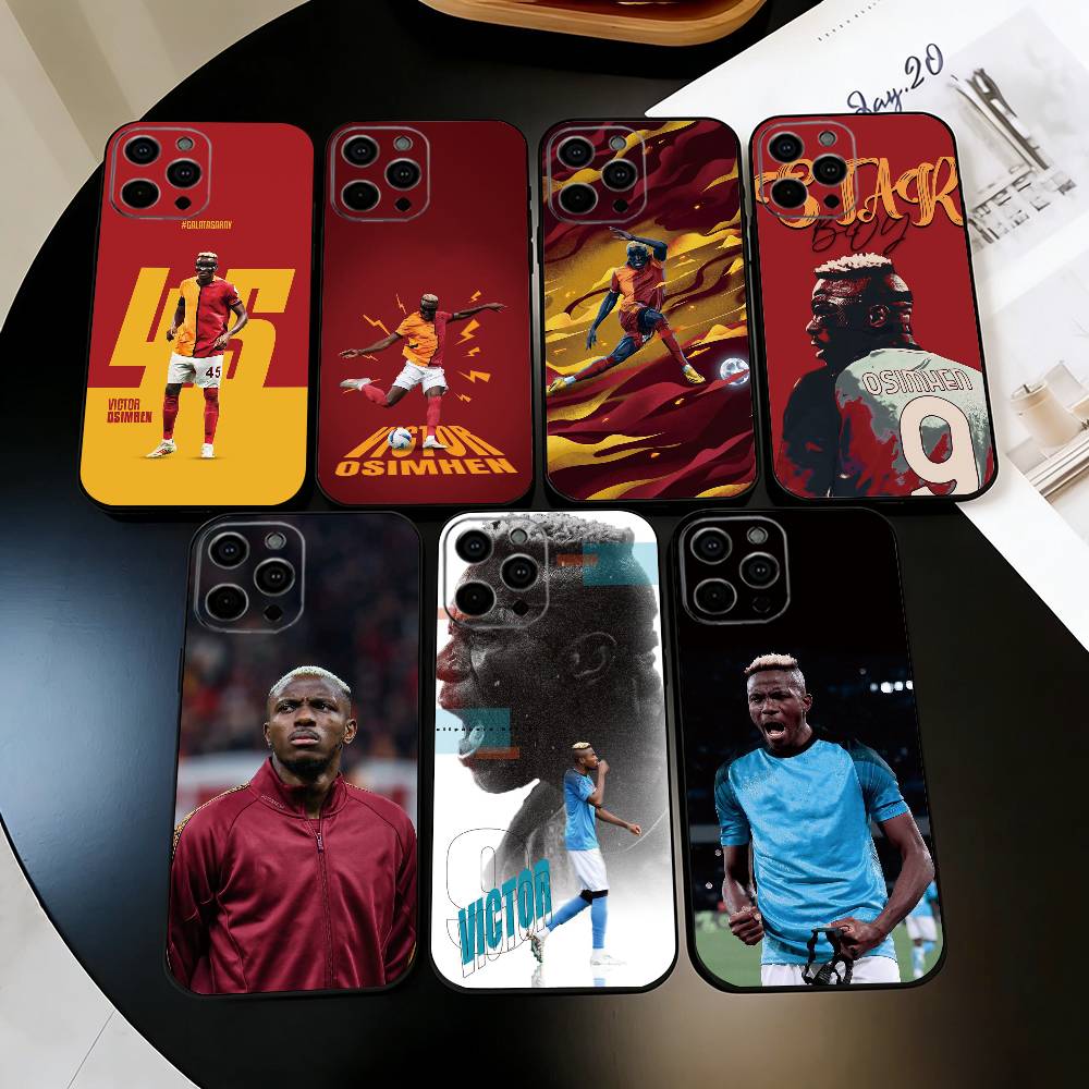 Capa de Celular V-Victor O-Osimhen de Futebol Para iPhone 17,16,15,14,13,12,11 Plus,Pro Max,XS,Capa Preta de Silicone Macio