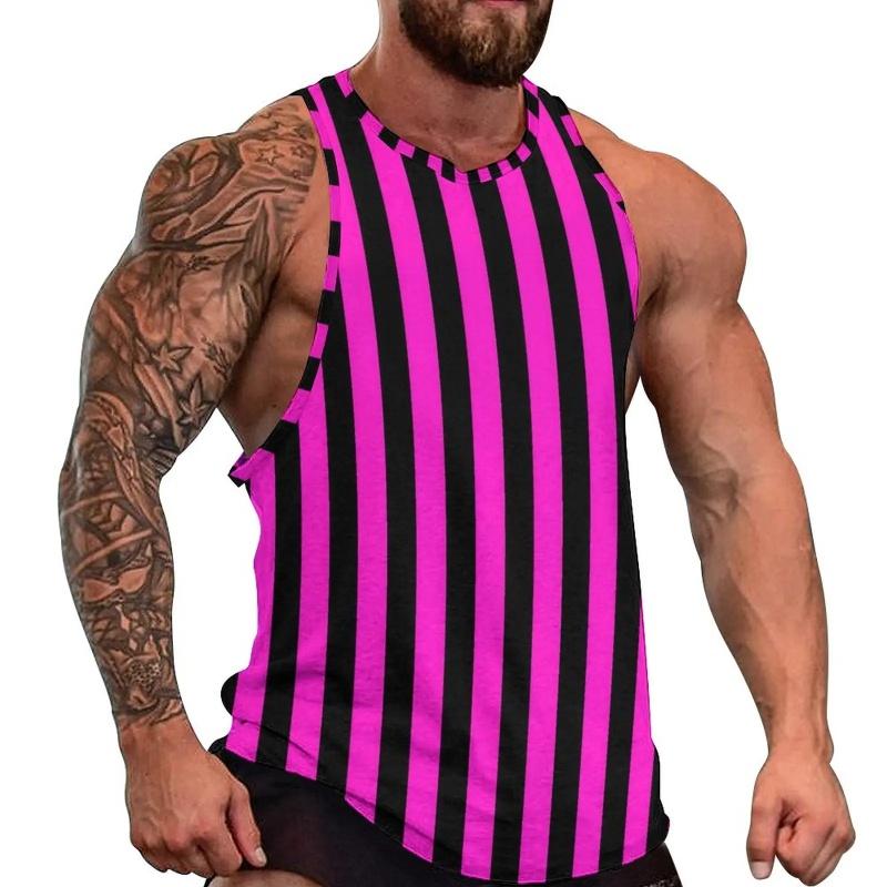 Colorful Stripe Geometry Tank Tops For Man Color Block Pattern Tees Summer Casual Vest Oversized Sports Street Tank Top